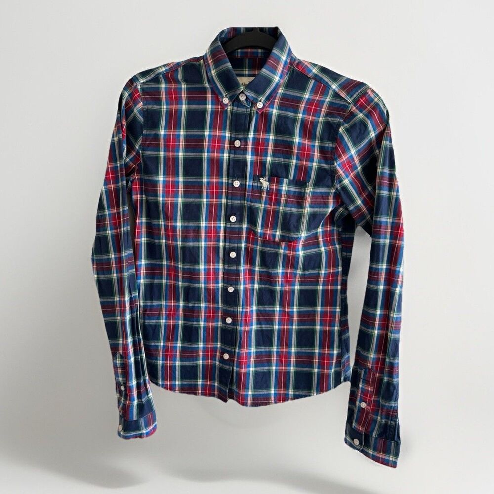 Ambercrombie & Fitch Size Small Red Blue Plaid Button Up Shirt Long Sleeve
